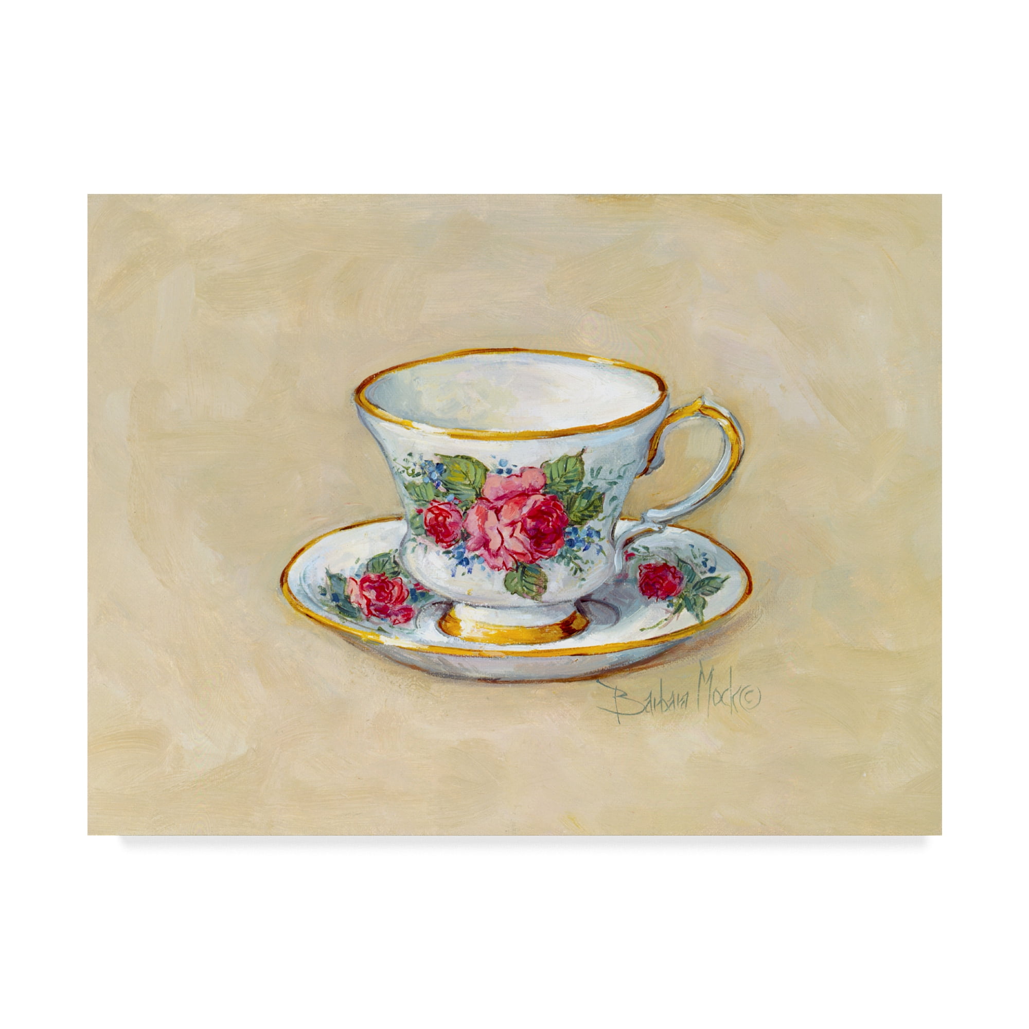 Trademark Fine Art 'Rose Teacup, Beige' Canvas Art by Barbara Mock