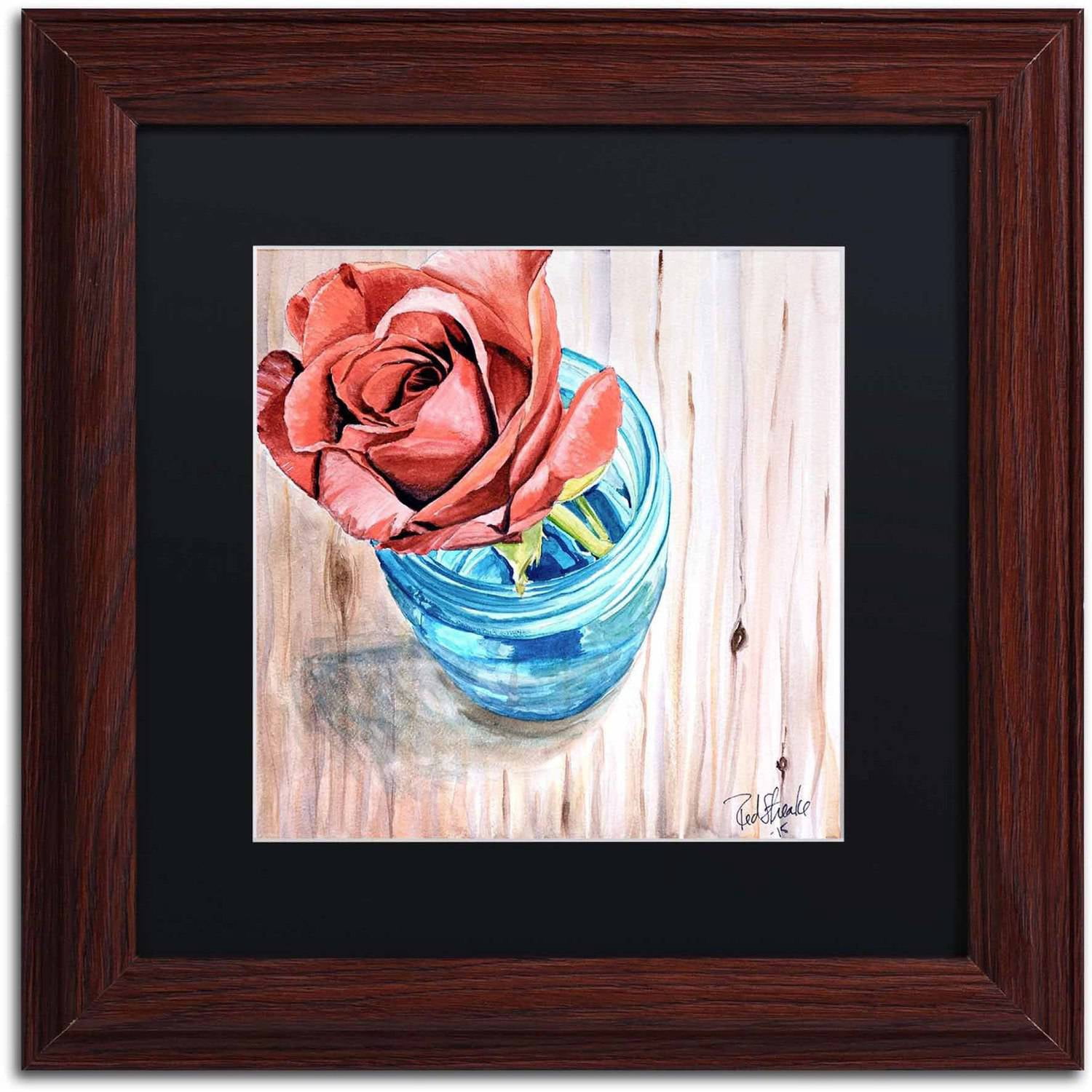 Trademark Fine Art "Rose in Jar" Canvas Art by Jennifer Redstreake Black Matte, Wood Frame