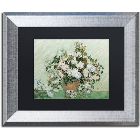 Trademark Fine Art "Roses 1890" Canvas Art by Vincent van Gogh Black Matte, Silver Frame