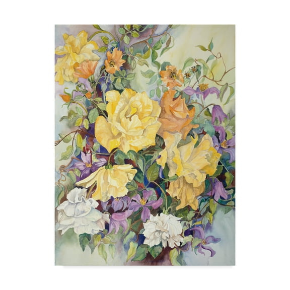 Trademark Fine Art 'Roses With Purple Clematis' Canvas Art by Joanne Porter