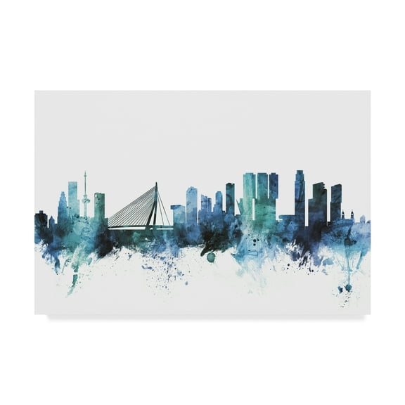 Trademark Fine Art 'Rotterdam Blue Teal Skyline' Canvas Art by Michael Tompsett
