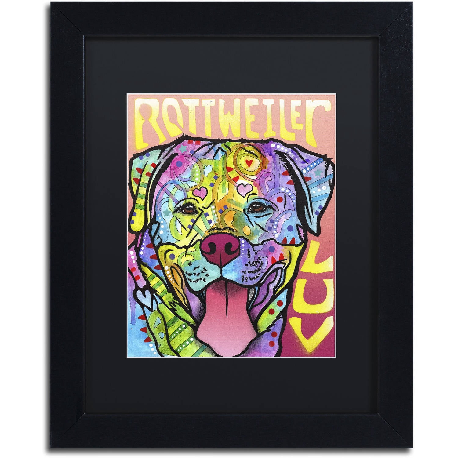 Trademark Fine Art 'Rottweiler  Luv' Canvas Art by Dean Russo, Black Matte, Black Frame