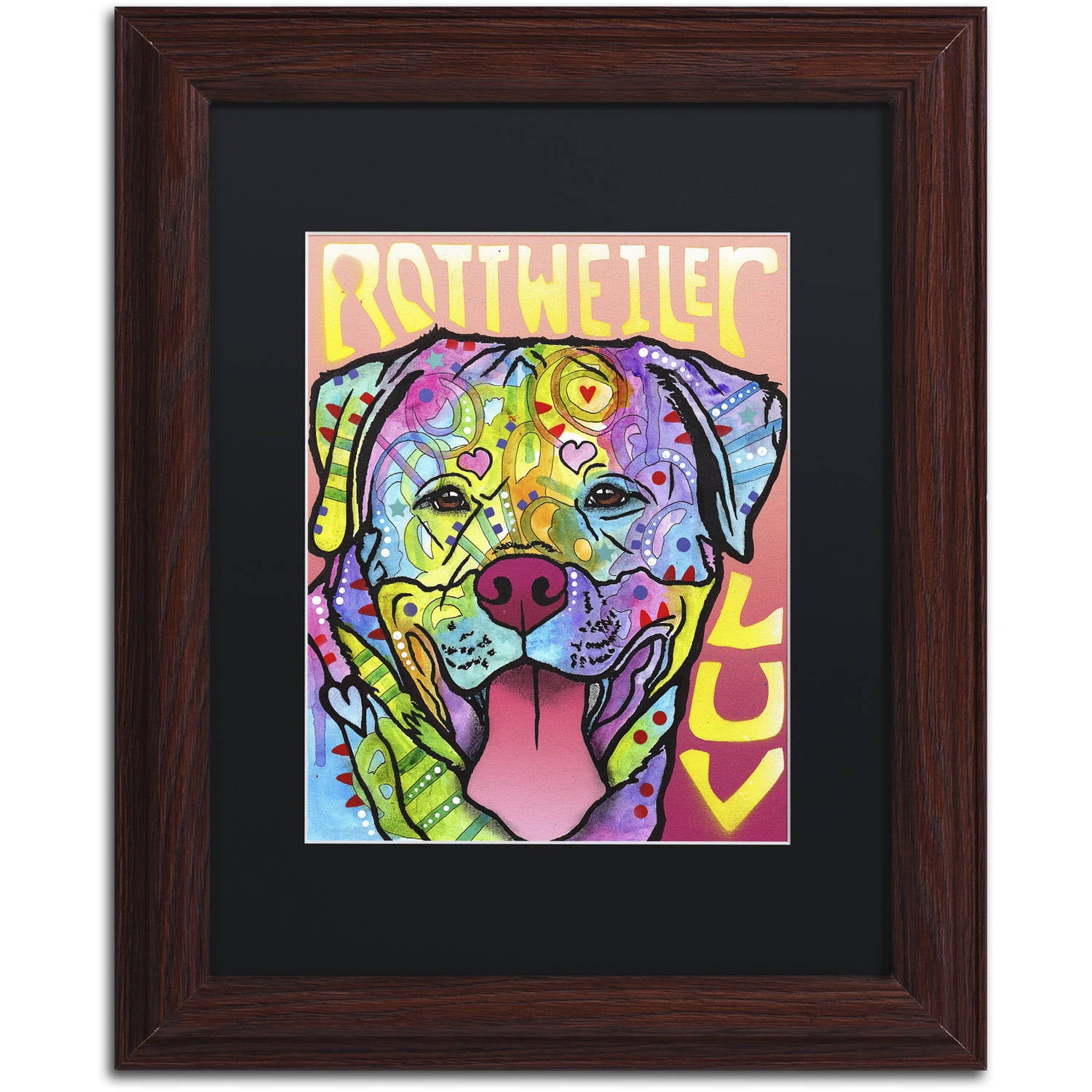 Trademark Fine Art 'Rottweiler  Luv' Canvas Art by Dean Russo, Black Matte, Wood Frame