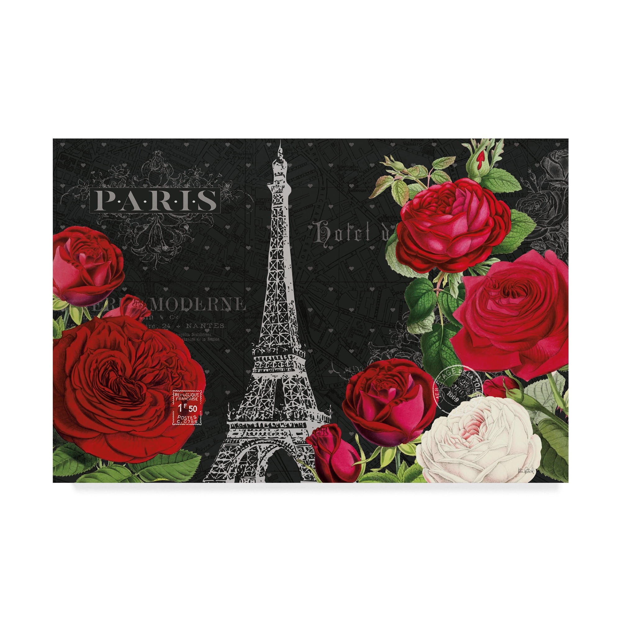Rouge Paris Black Canvas Art with Red Roses