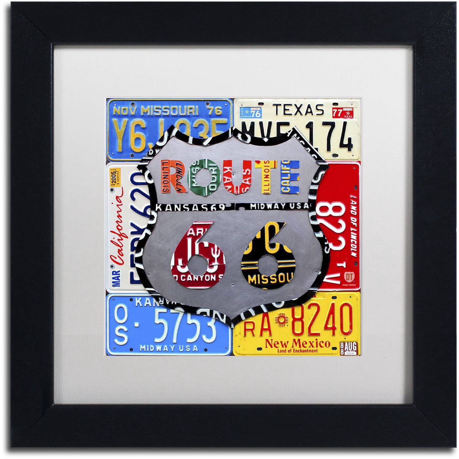 Trademark Fine Art 'Route 66 Road Sign' Canvas Art by Design Turnpike, White Matte, Black Frame