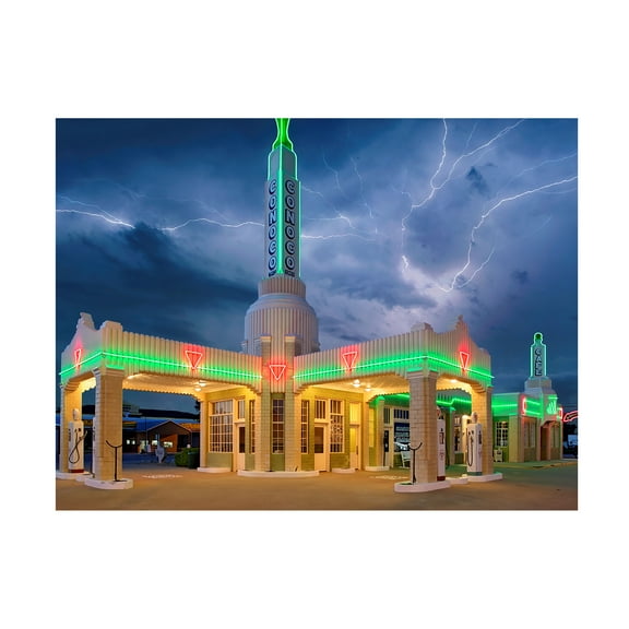 Trademark Fine Art Mike Jones Photo Rt 66 Shamrock Texas Conoco Lightning Canvas Wall Art - 18x24