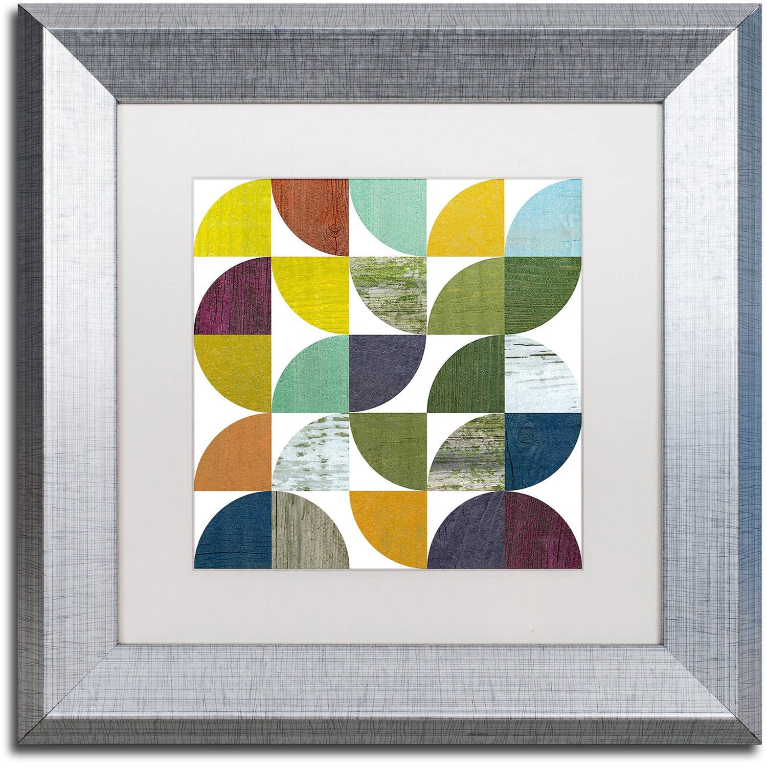 Trademark Fine Art "Rustic Rounds 1.0" Canvas Art by Michelle Calkins, White Matte, Silver Frame