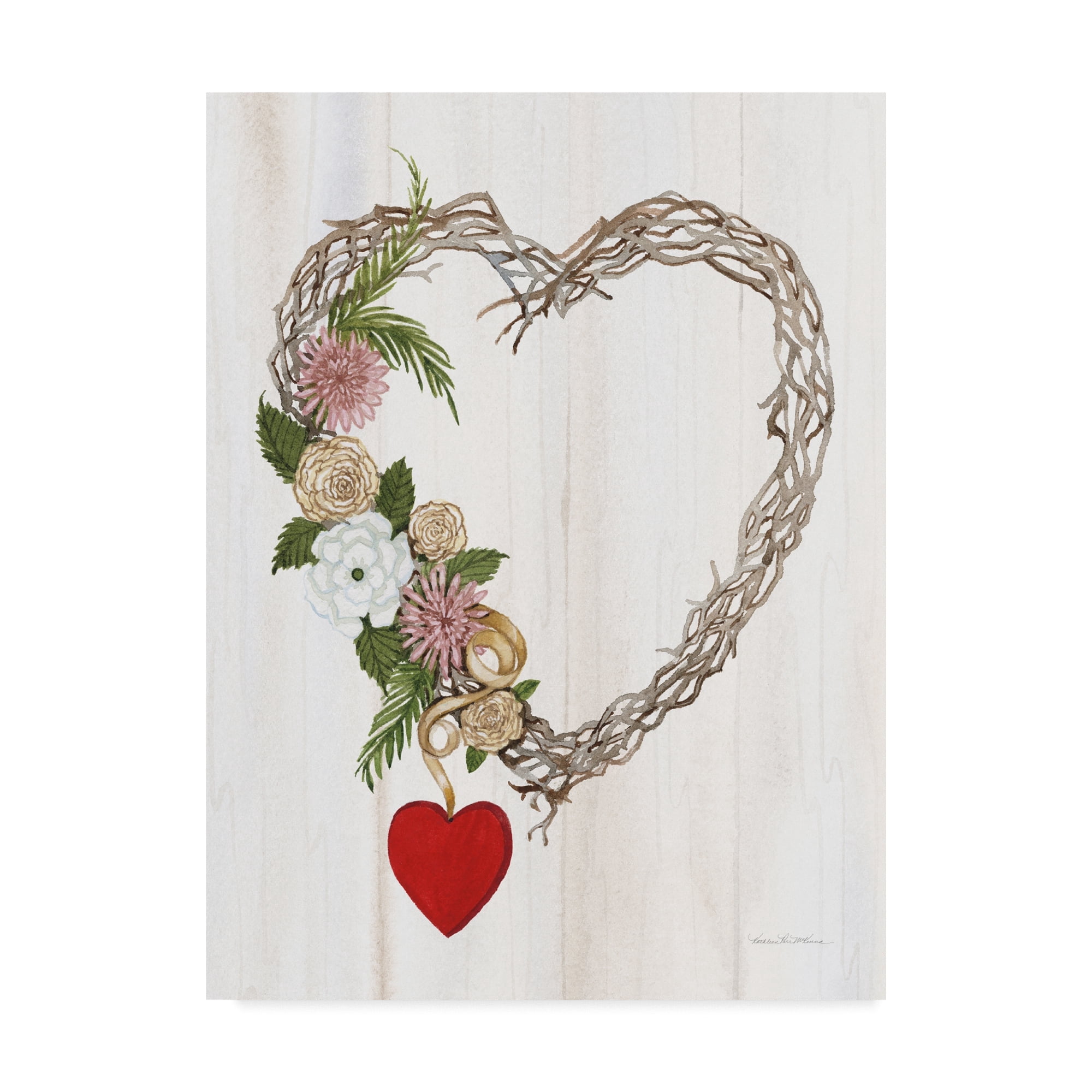 Trademark Fine Art 'Rustic Valentine Heart Wreath I' Canvas Art by Kathleen Parr McKenna