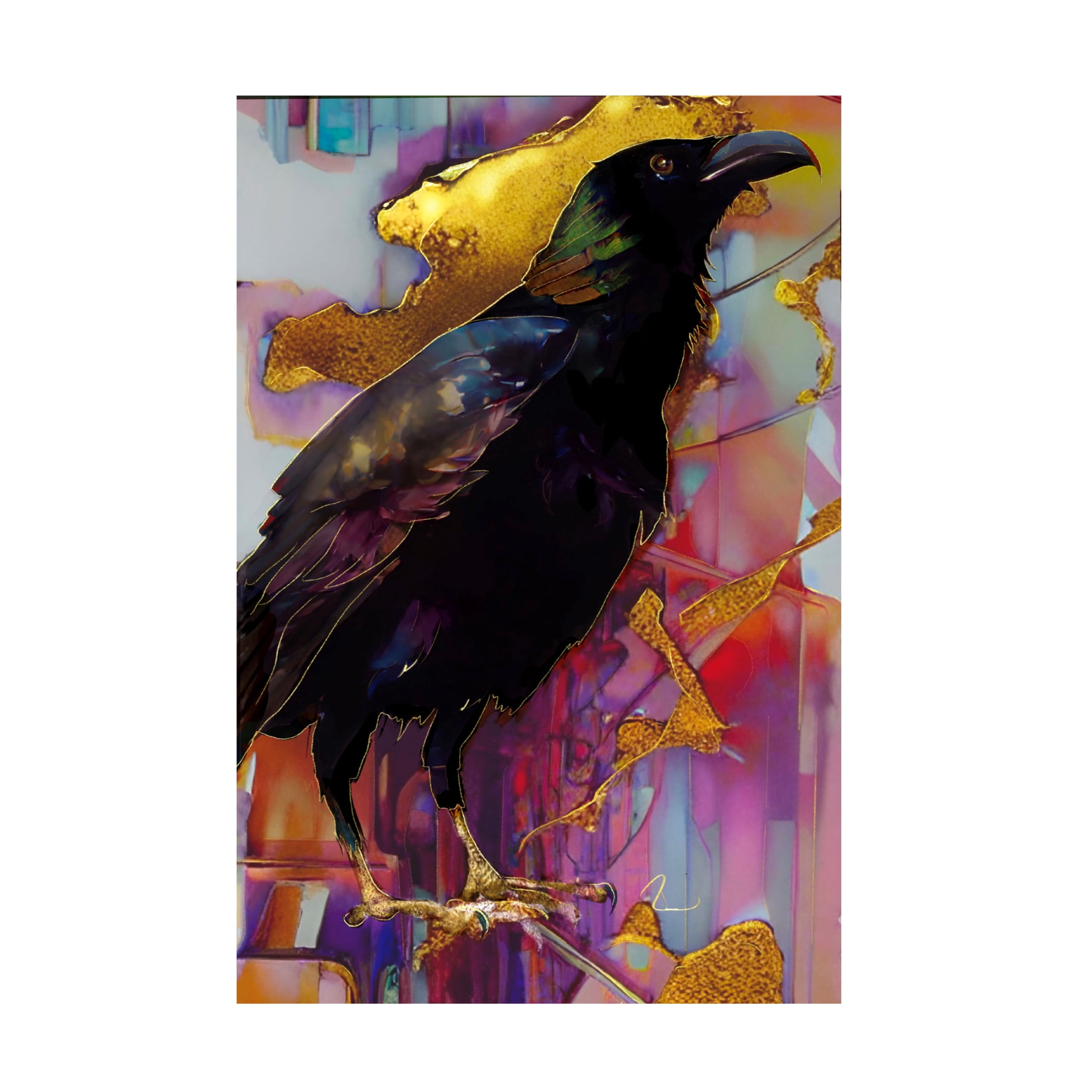 Trademark Fine Art Ruth Day Raven with Pink and Gold Canvas Wall Art
