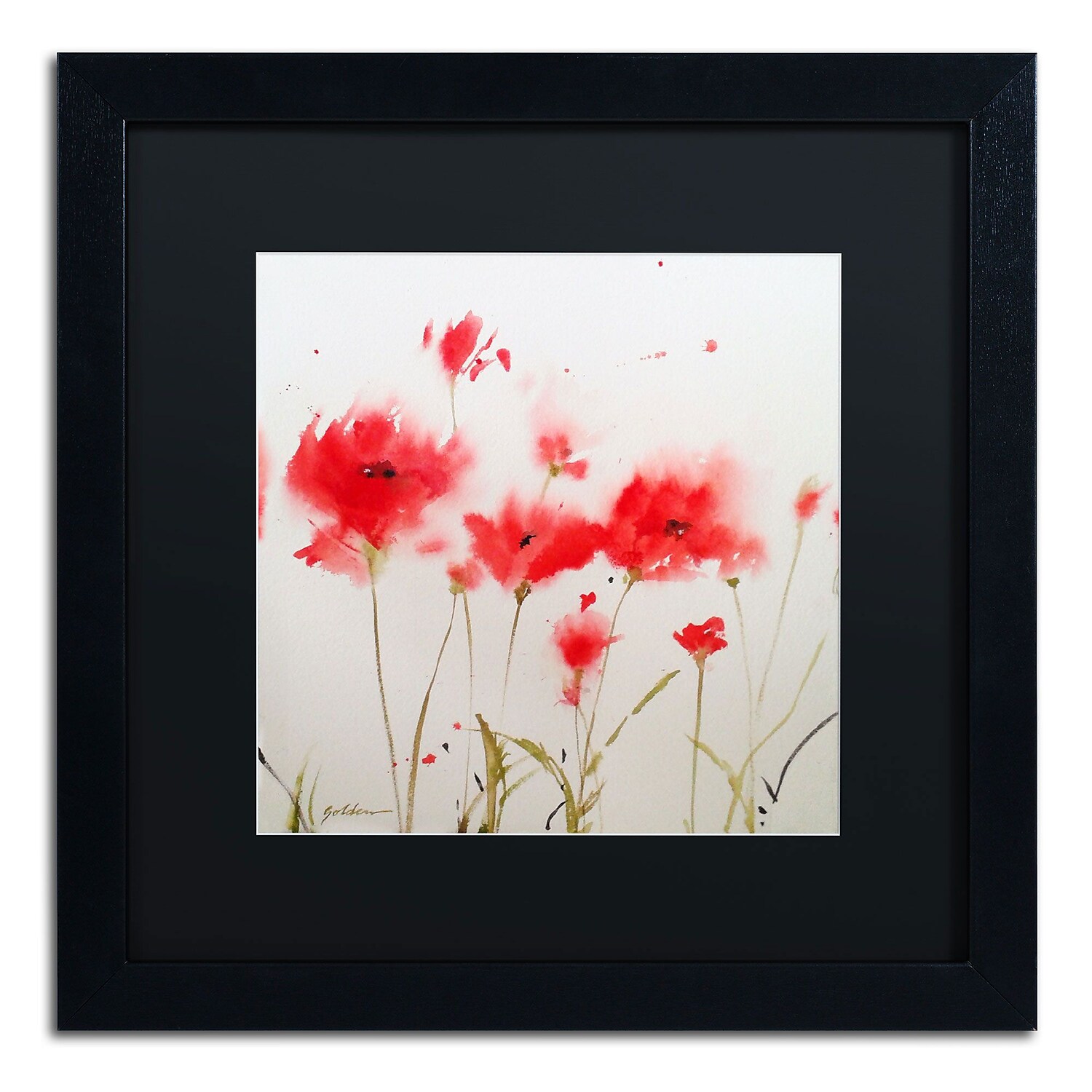 Trademark Fine Art SG5707-B1616BMF "A Poppy Moment" by Sheila Golden 16" x 16" Framed Art BLK MTD