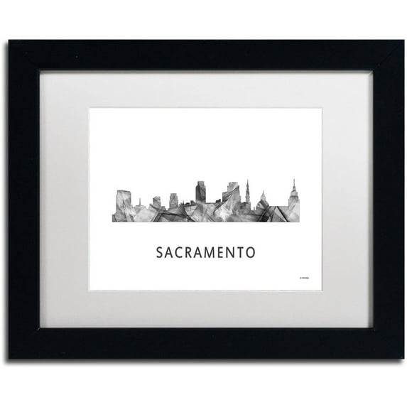 Trademark Fine Art 'Sacramento CA Skyline WB-BW' Canvas Art by Marlene Watson, White Matte, Black Frame