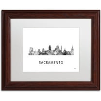 Trademark Fine Art 'Sacramento CA Skyline WB-BW' Canvas Art by Marlene Watson, White Matte, Wood Frame