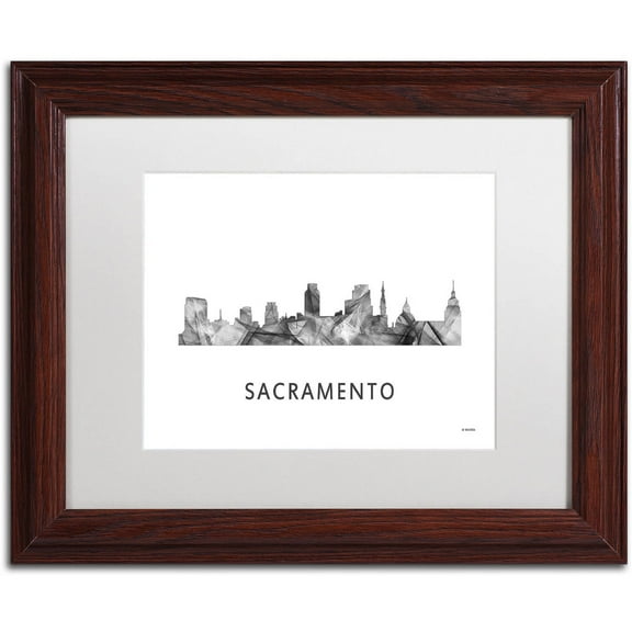 Trademark Fine Art 'Sacramento CA Skyline WB-BW' Canvas Art by Marlene Watson, White Matte, Wood Frame