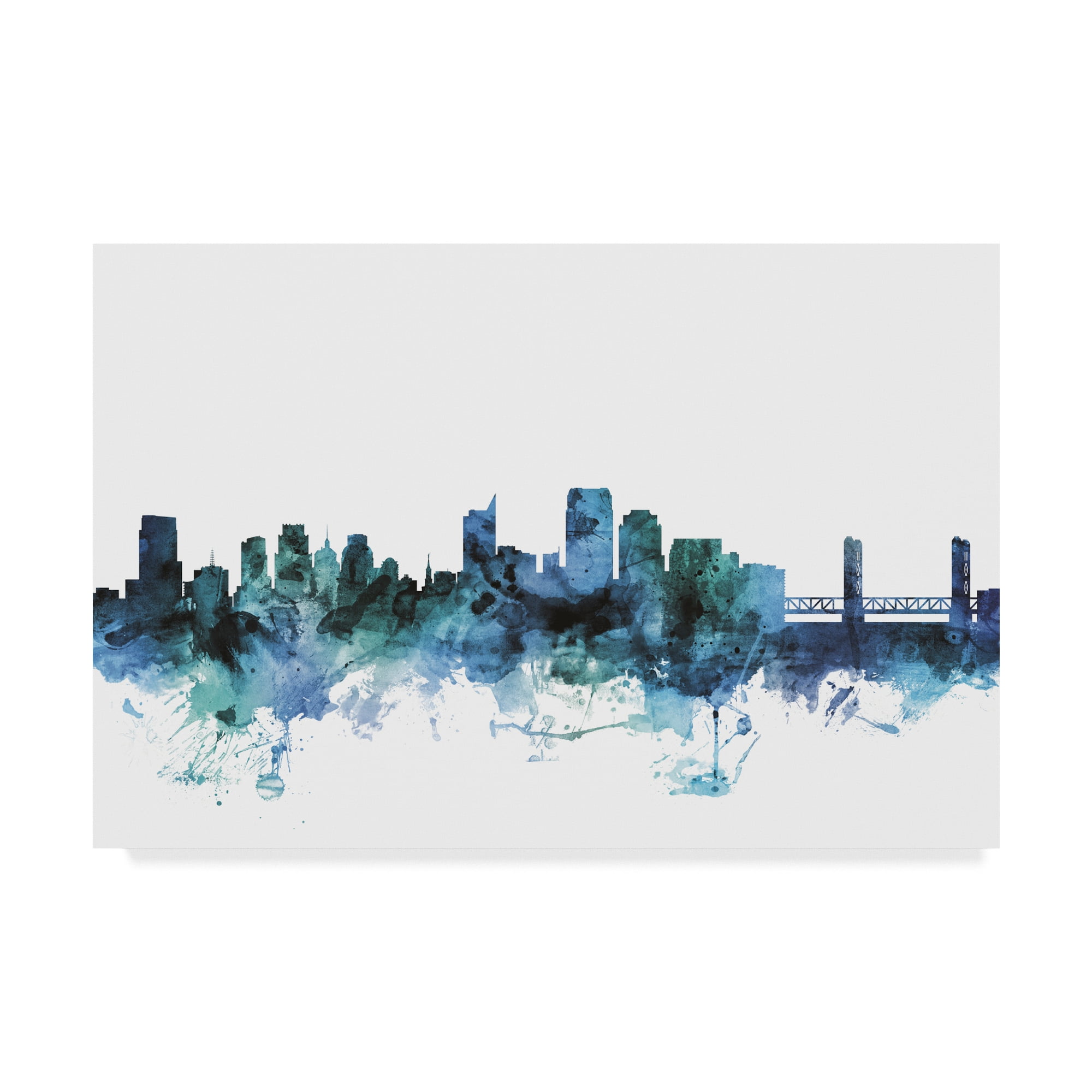 Trademark Fine Art 'Sacramento California Blue Teal Skyline' Canvas Art by Michael Tompsett