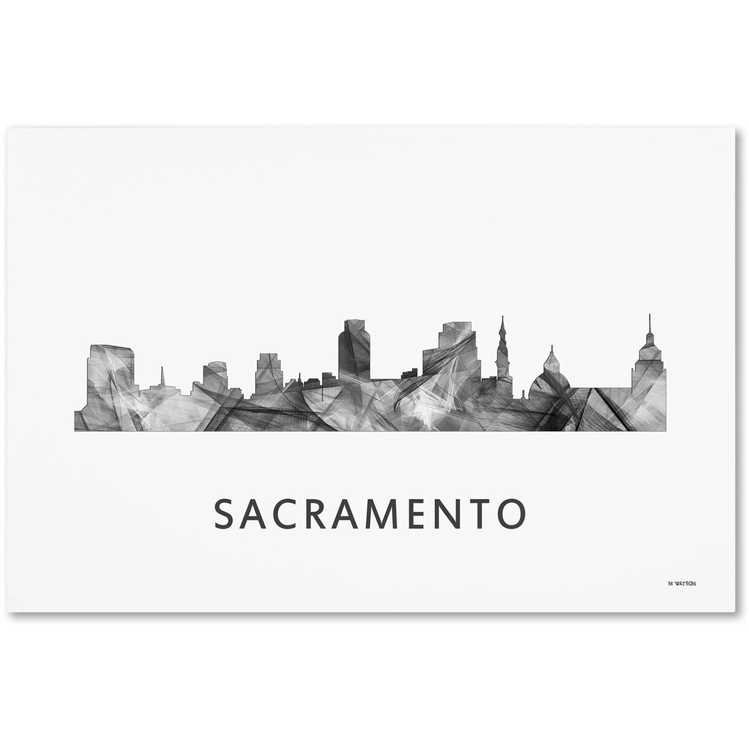 Trademark Fine Art 'Sacramento California Skyline WB-BW' Canvas Art by Marlene Watson