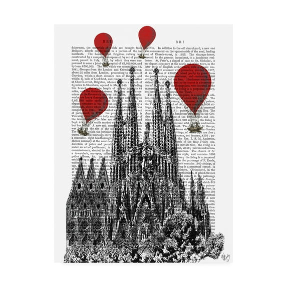 Trademark Fine Art 'Sagrada Familia And Red Hot Air Balloons' Canvas Art by Fab Funky
