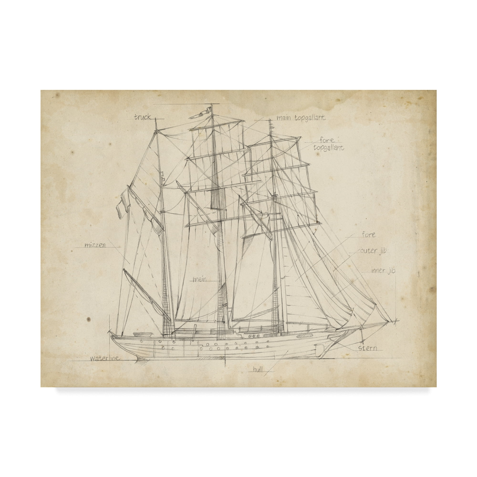 Trademark Fine Art 'Sailboat Blueprint I' Canvas Art by Ethan Harper
