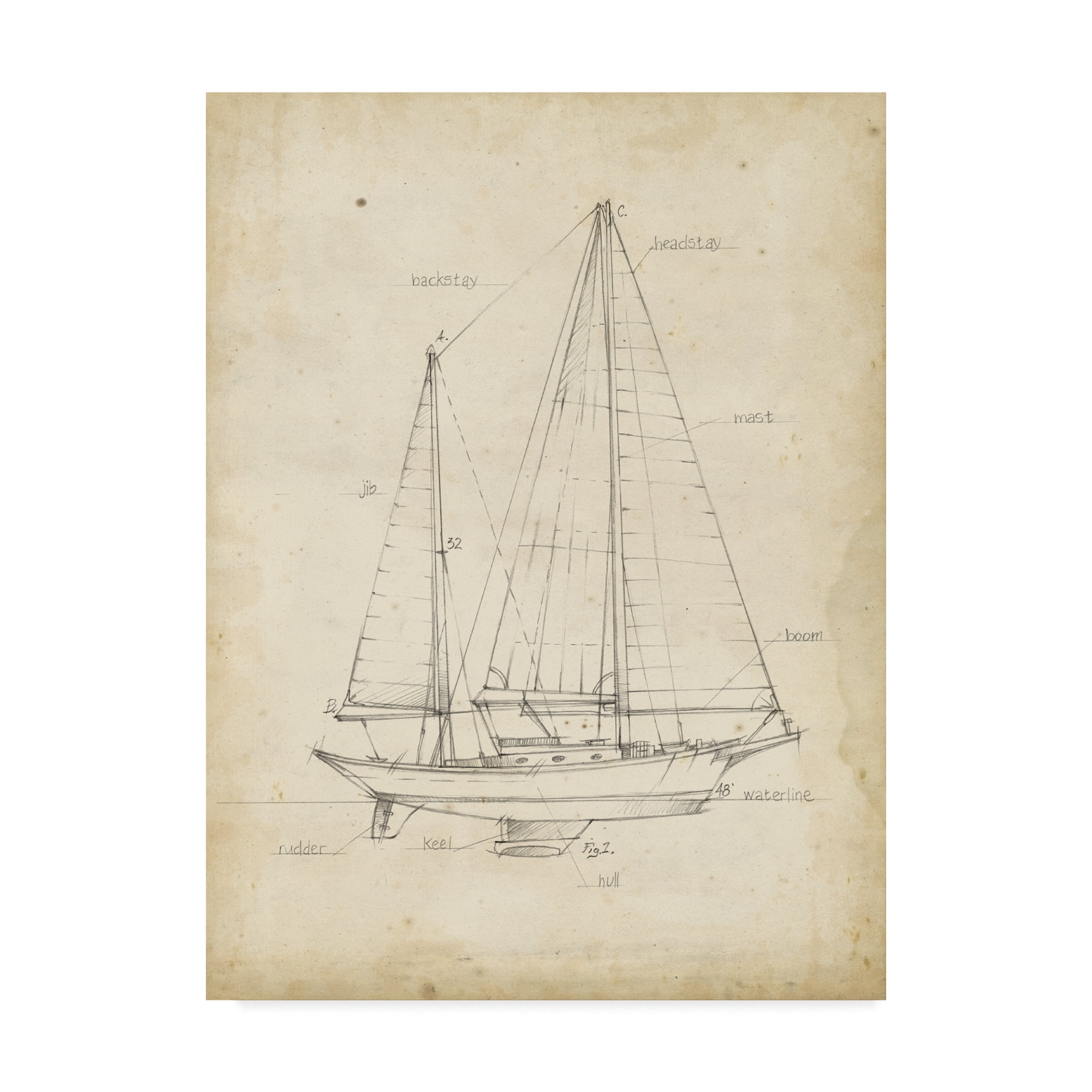 Trademark Fine Art 'Sailboat Blueprint VI' Canvas Art by Ethan Harper