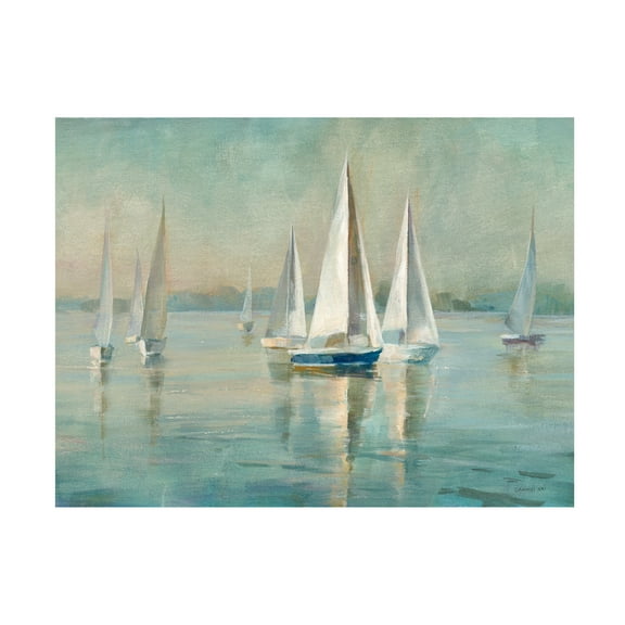 Trademark Fine Art Danhui Nai Sailboats At Sunrise Canvas Wall Art - 24x32