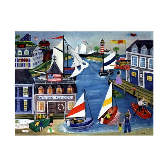 Trademark Fine Art Cheryl Bartley Sailing School Folk Art Canvas Wall Art - 24x32