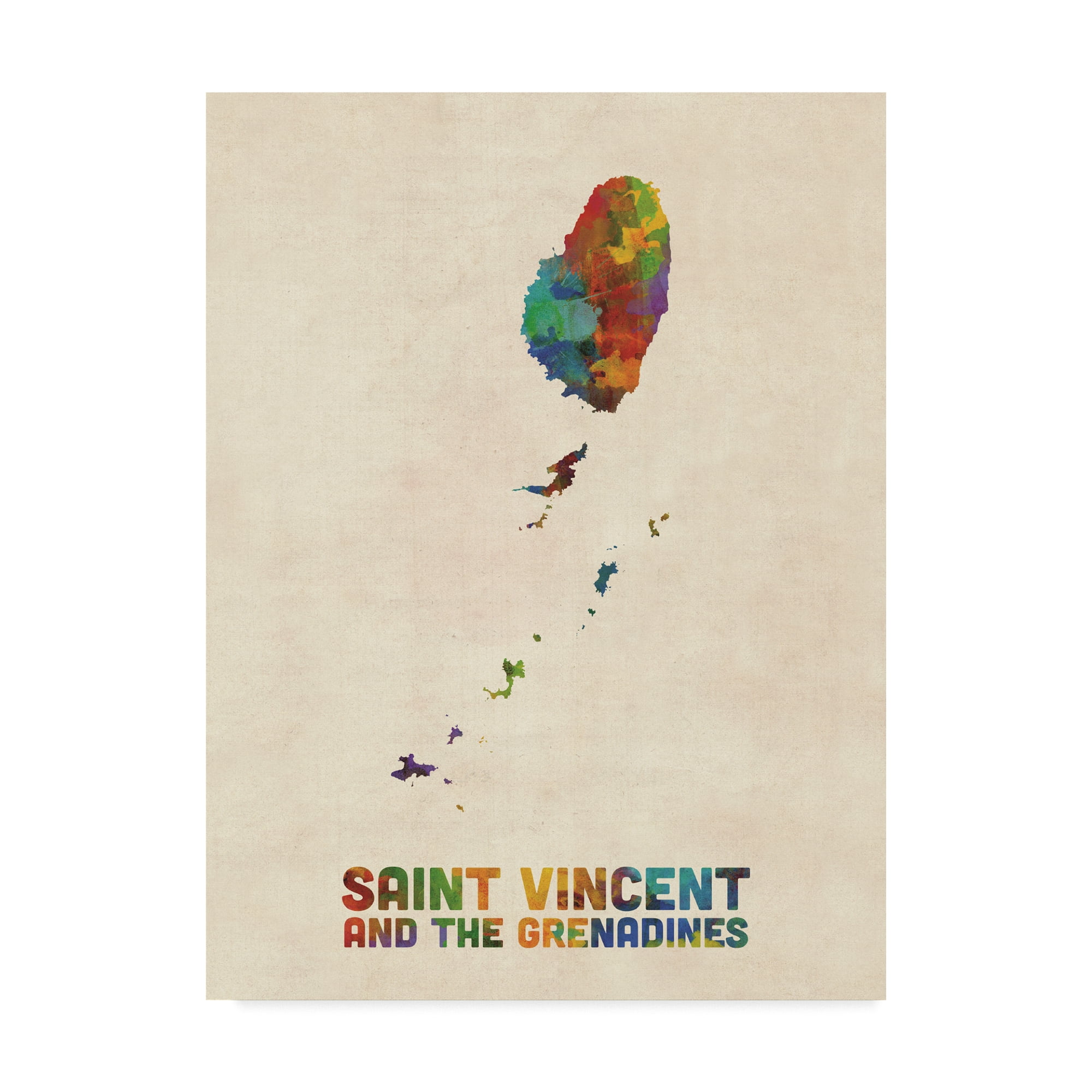 Trademark Fine Art 'Saint Vincent and the Grenadines Watercolor Map' Canvas Art by Michael Tompsett