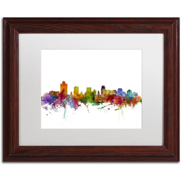 Trademark Fine Art 'Salt Lake City Skyline' Canvas Art by Michael Tompsett, White Matte, Wood Frame