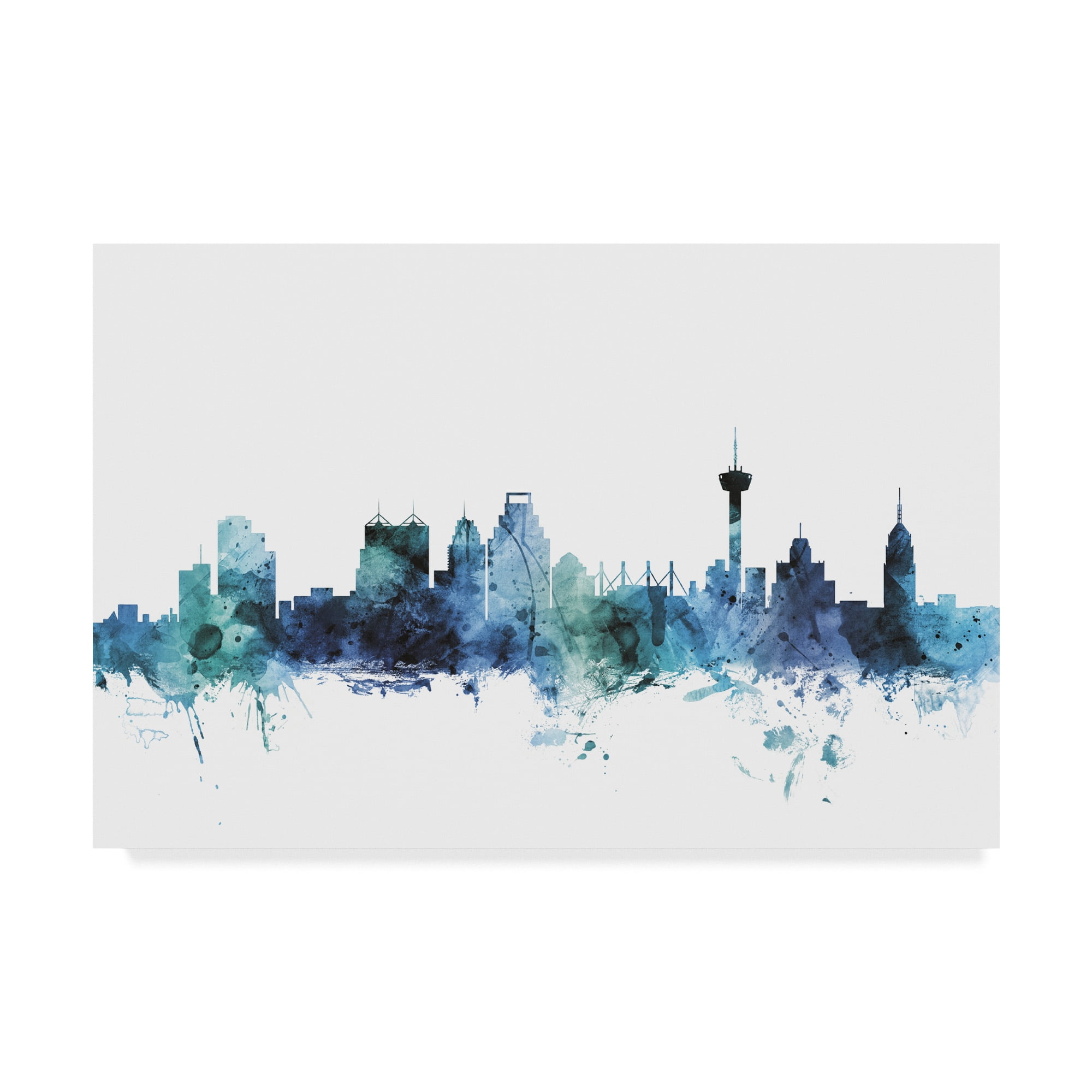 Trademark Fine Art 'San Antonio Texas Blue Teal Skyline' Canvas Art by Michael Tompsett