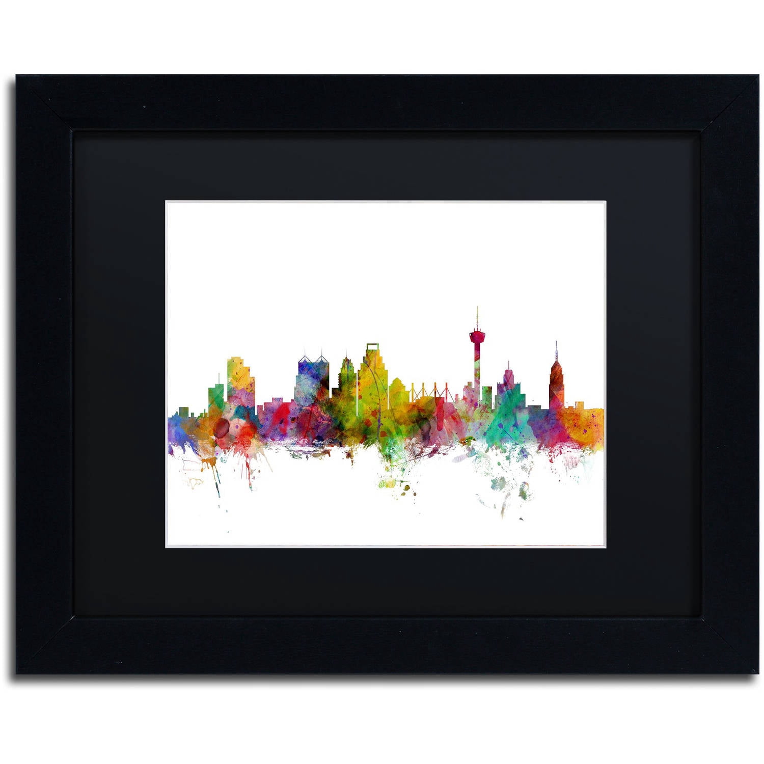 Trademark Fine Art 'San Antonio Texas Skyline' Canvas Art by Michael Tompsett, Black Matte, Black Frame