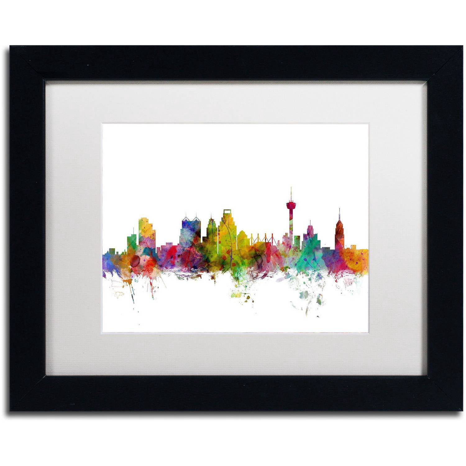 Trademark Fine Art 'San Antonio Texas Skyline' Canvas Art by Michael Tompsett, White Matte, Black Frame