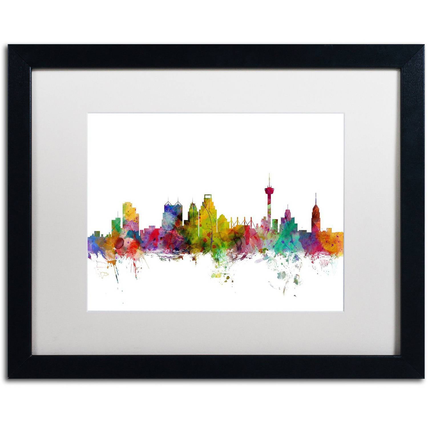 Trademark Fine Art 'San Antonio Texas Skyline' Canvas Art by Michael Tompsett, White Matte, Black Frame