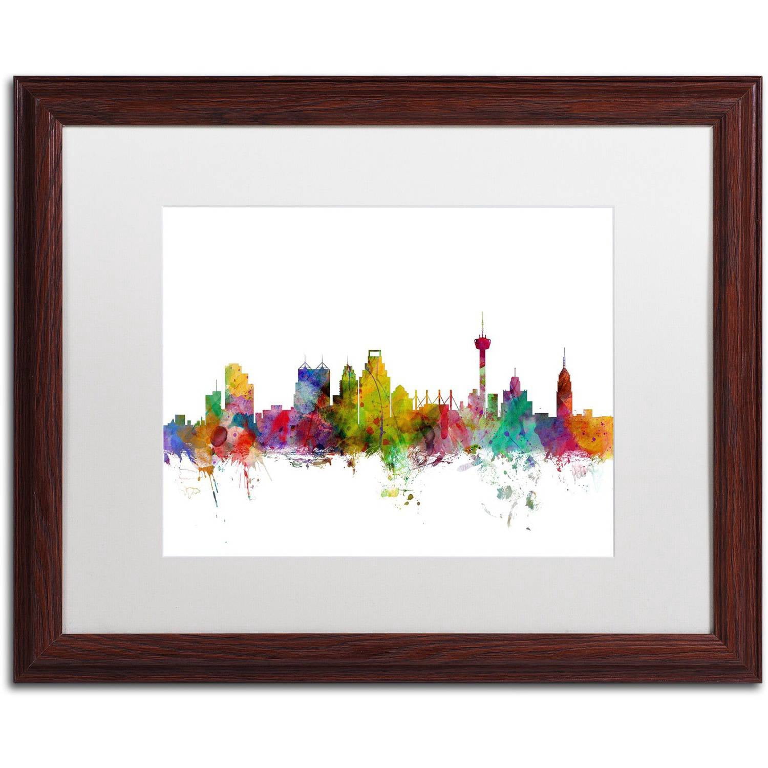 Trademark Fine Art 'San Antonio Texas Skyline' Canvas Art by Michael Tompsett, White Matte, Wood Frame