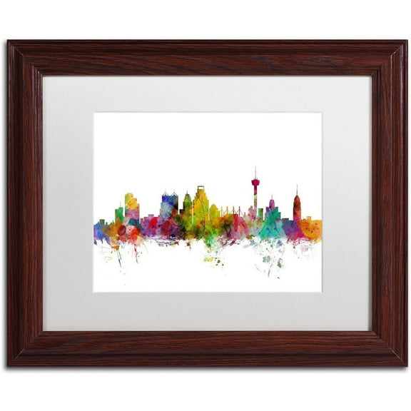 Trademark Fine Art 'San Antonio Texas Skyline' Canvas Art by Michael Tompsett, White Matte, Wood Frame