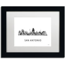 Trademark Fine Art 'San Antonio Texas Skyline WB-BW' Canvas Art by Marlene Watson, White Matte, Black Frame