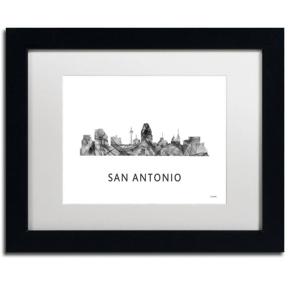 Trademark Fine Art 'San Antonio Texas Skyline WB-BW' Canvas Art by Marlene Watson, White Matte, Black Frame