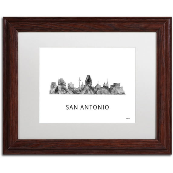 Trademark Fine Art 'San Antonio Texas Skyline WB-BW' Canvas Art by Marlene Watson, White Matte, Wood Frame