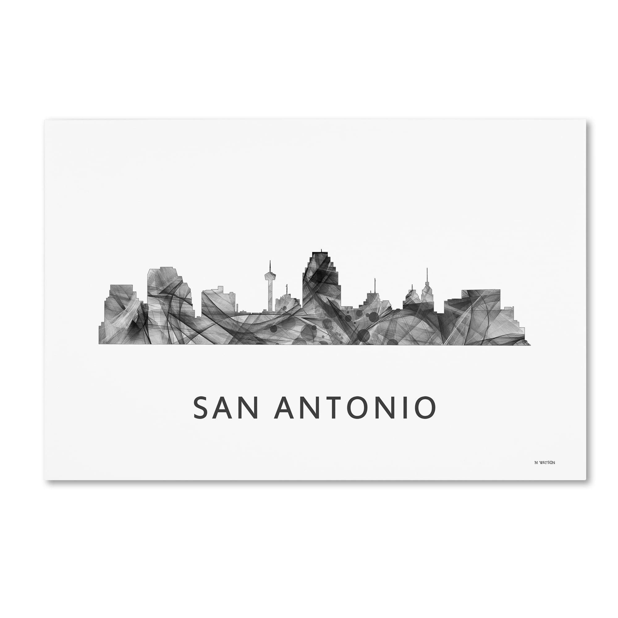 Trademark Fine Art 'San Antonio Texas Skyline WB-BW' Canvas Art by Marlene Watson