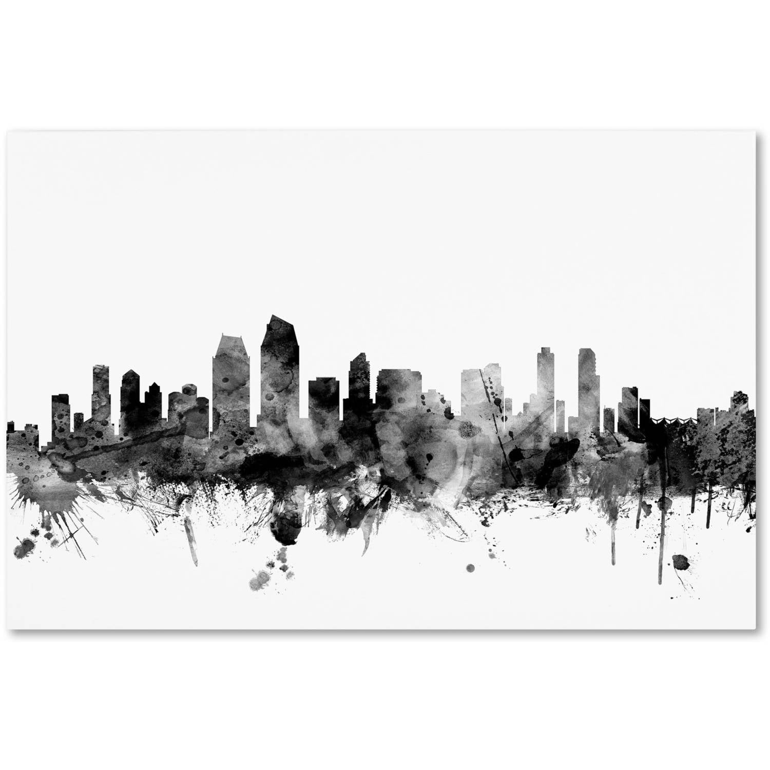 Trademark Fine Art "San Diego CA Skyline B&W" Canvas Art by Michael Tompsett