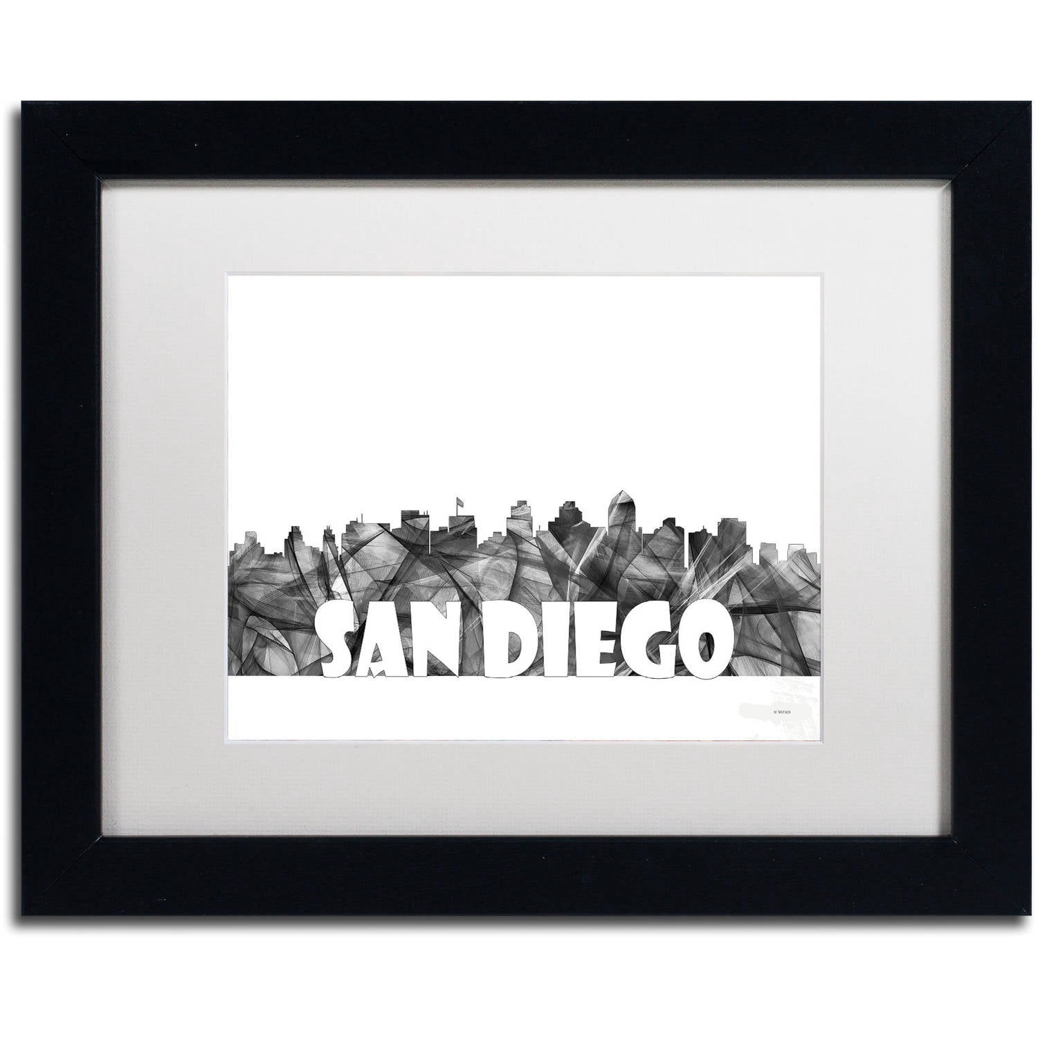 Trademark Fine Art 'San Diego California Skyline BG-2' Canvas Art by Marlene Watson, White Matte, Black Frame