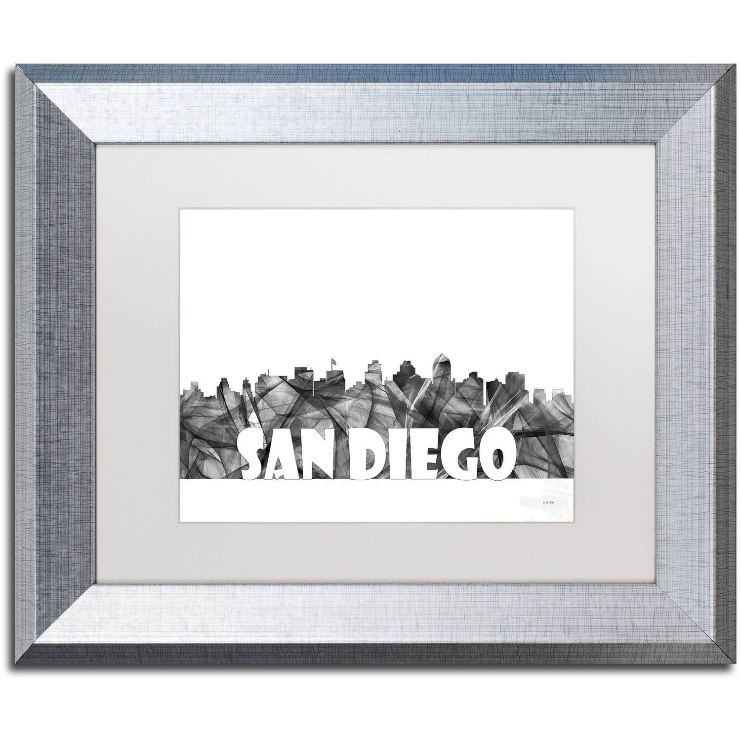 Trademark Fine Art 'San Diego California Skyline BG-2' Canvas Art by Marlene Watson, White Matte, Silver Frame