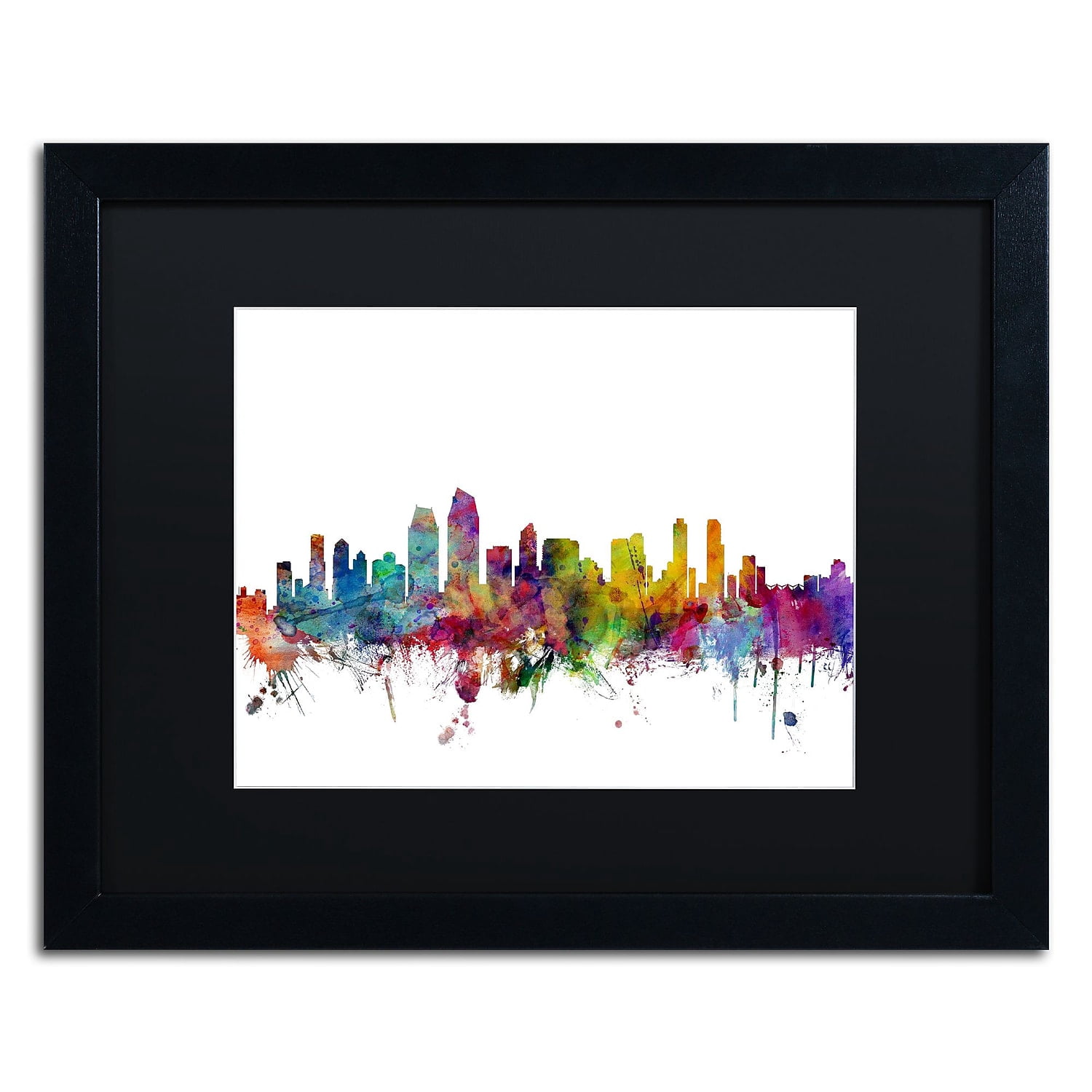 Trademark Fine Art 'San Diego California Skyline' Canvas Art by Michael Tompsett, Black Matte, Black Frame