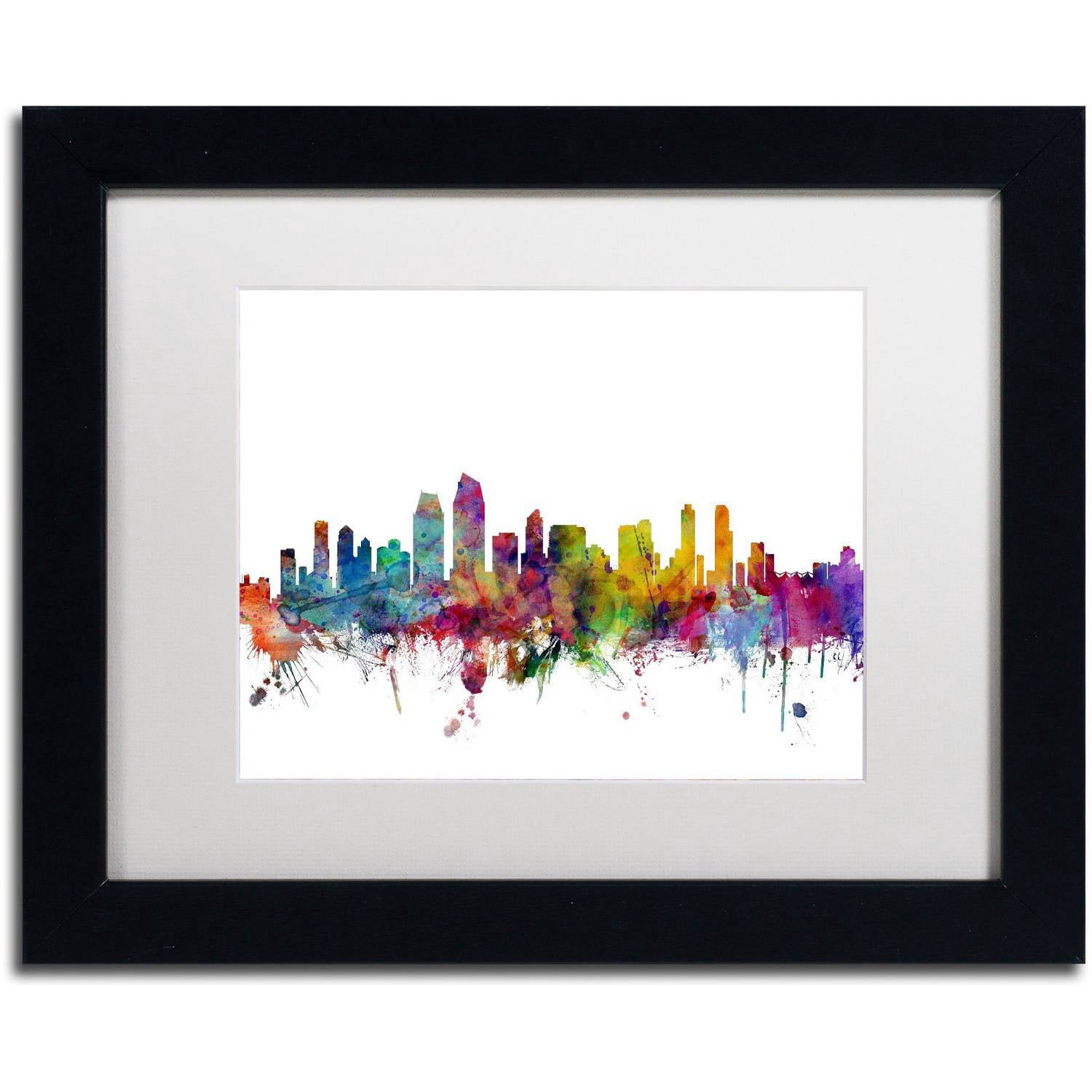 Trademark Fine Art 'San Diego California Skyline' Canvas Art by Michael Tompsett, White Matte, Black Frame
