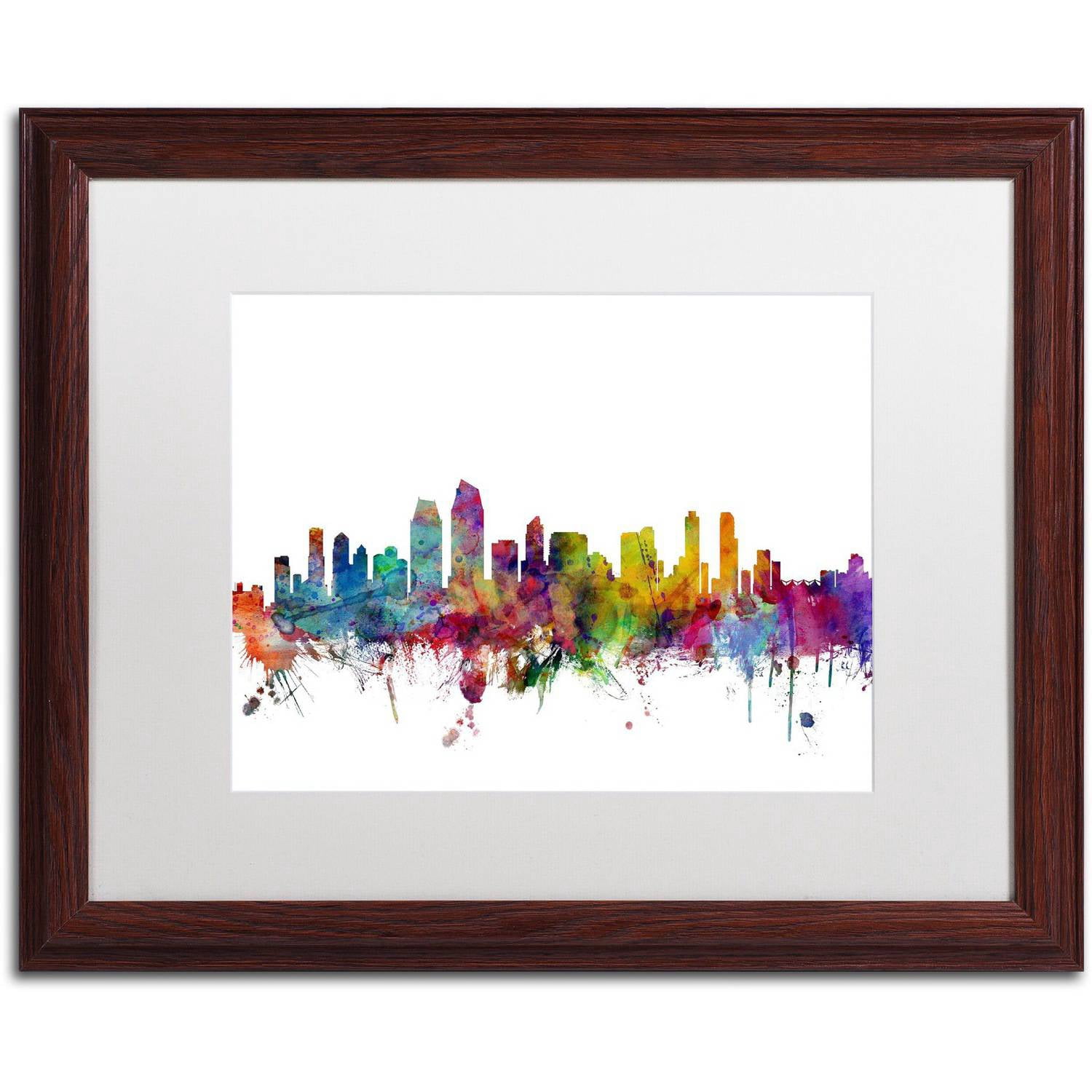 Trademark Fine Art 'San Diego California Skyline' Canvas Art by Michael Tompsett, White Matte, Wood Frame