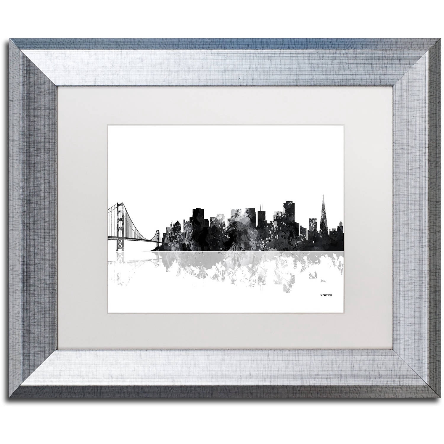 Trademark Fine Art "San Francisco CA Skyline BG-1" Canvas Art by Marlene Watson, White Matte, Silver Frame
