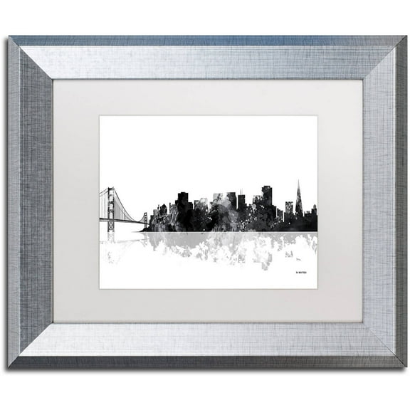 Trademark Fine Art "San Francisco CA Skyline BG-1" Canvas Art by Marlene Watson, White Matte, Silver Frame