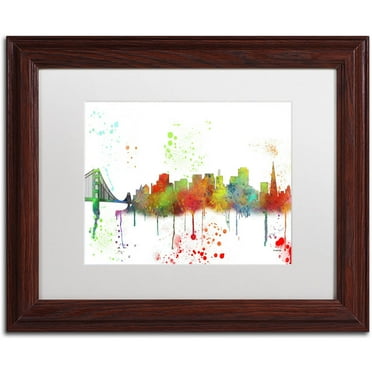 Trademark Fine Art "San Francisco CA Skyline Mclr-1" Canvas Art by Marlene Watson, White Matte, Wood Frame