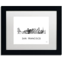 Trademark Fine Art 'San Francisco CA Skyline WB-BW' Canvas Art by Marlene Watson, White Matte, Black Frame