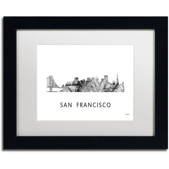 Trademark Fine Art 'San Francisco CA Skyline WB-BW' Canvas Art by Marlene Watson, White Matte, Black Frame