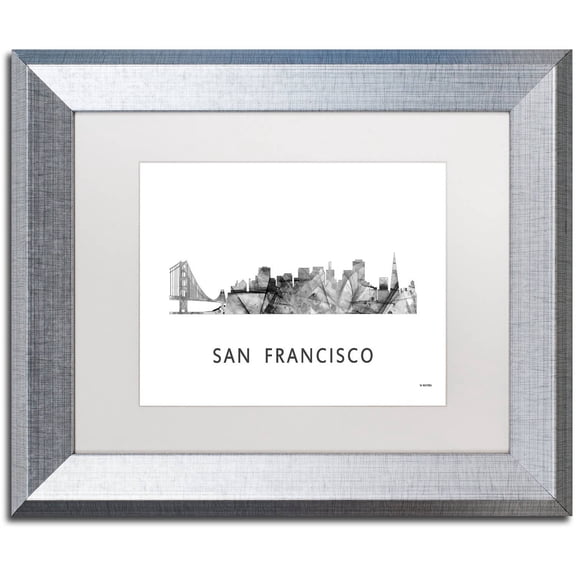 Trademark Fine Art 'San Francisco CA Skyline WB-BW' Canvas Art by Marlene Watson, White Matte, Silver Frame