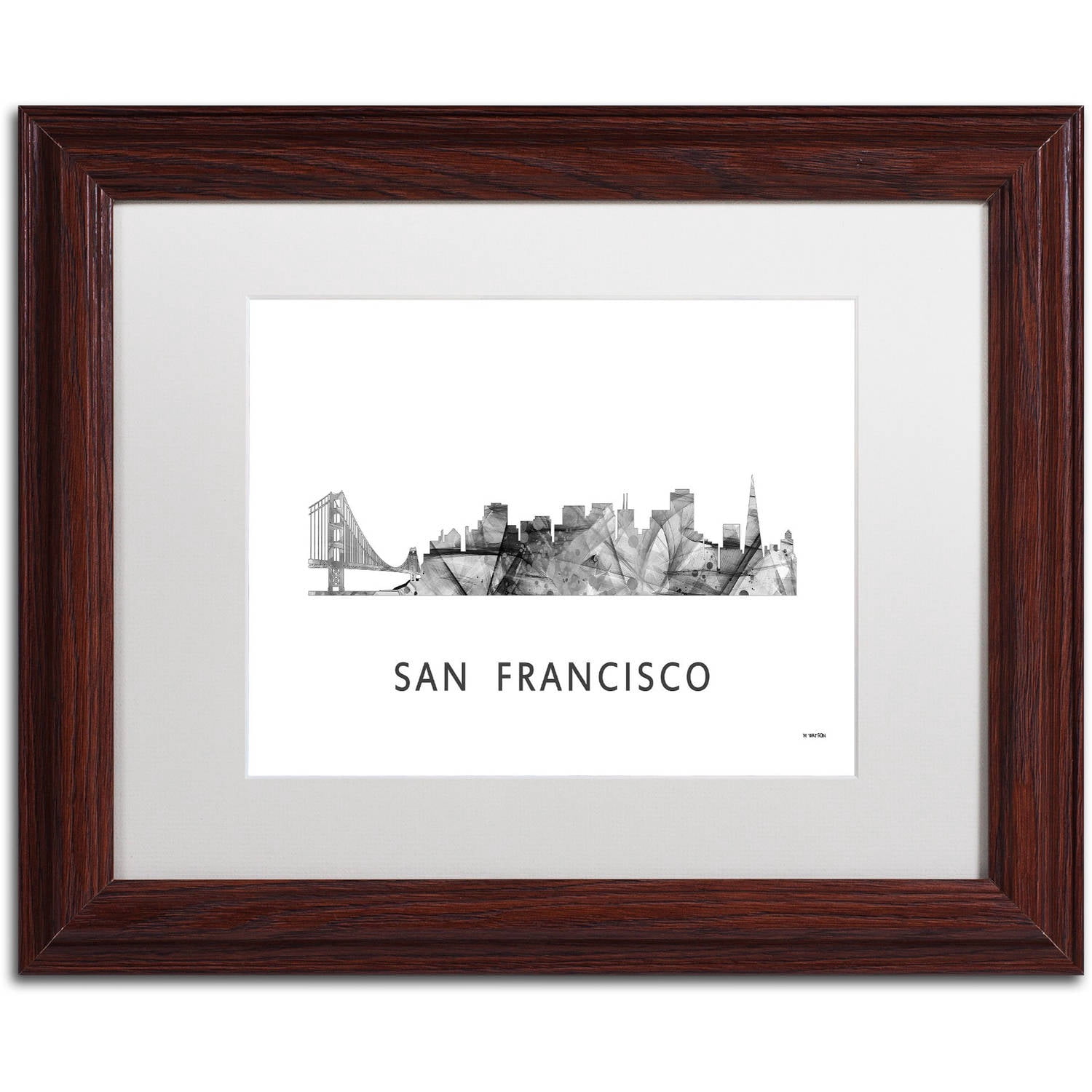 Trademark Fine Art 'San Francisco CA Skyline WB-BW' Canvas Art by Marlene Watson, White Matte, Wood Frame