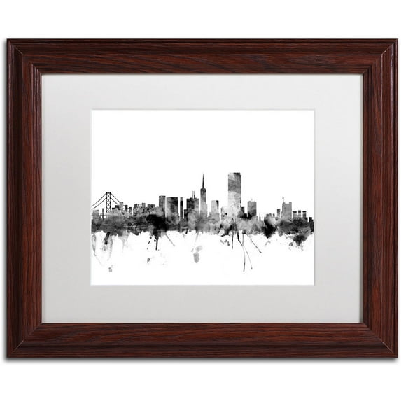 Trademark Fine Art "San Francisco City Skyline B&W" Canvas Art by Michael Tompsett, White Matte, Wood Frame